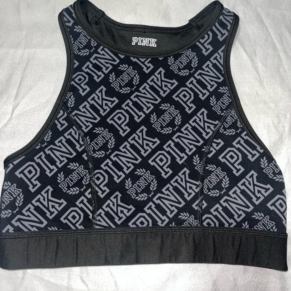 Black and Gray PINK high neck Sports Bra, is reversible